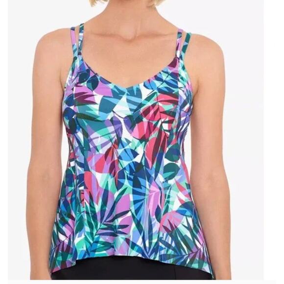 Swim Solutions Princess-Seamed High-Low Tankini Top New Blue Purple 24W - Picture 1 of 5